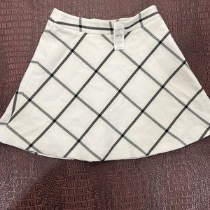NWT Loft black ivory windowpane circle skirt size 00 mini lined lining NEW
